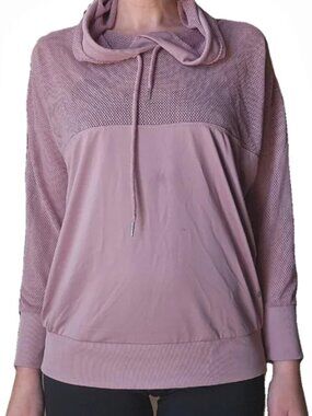 Soho Sport mesh pullover hoodie dusty rose color. Sz L. 92% Poly, 8% Spandex